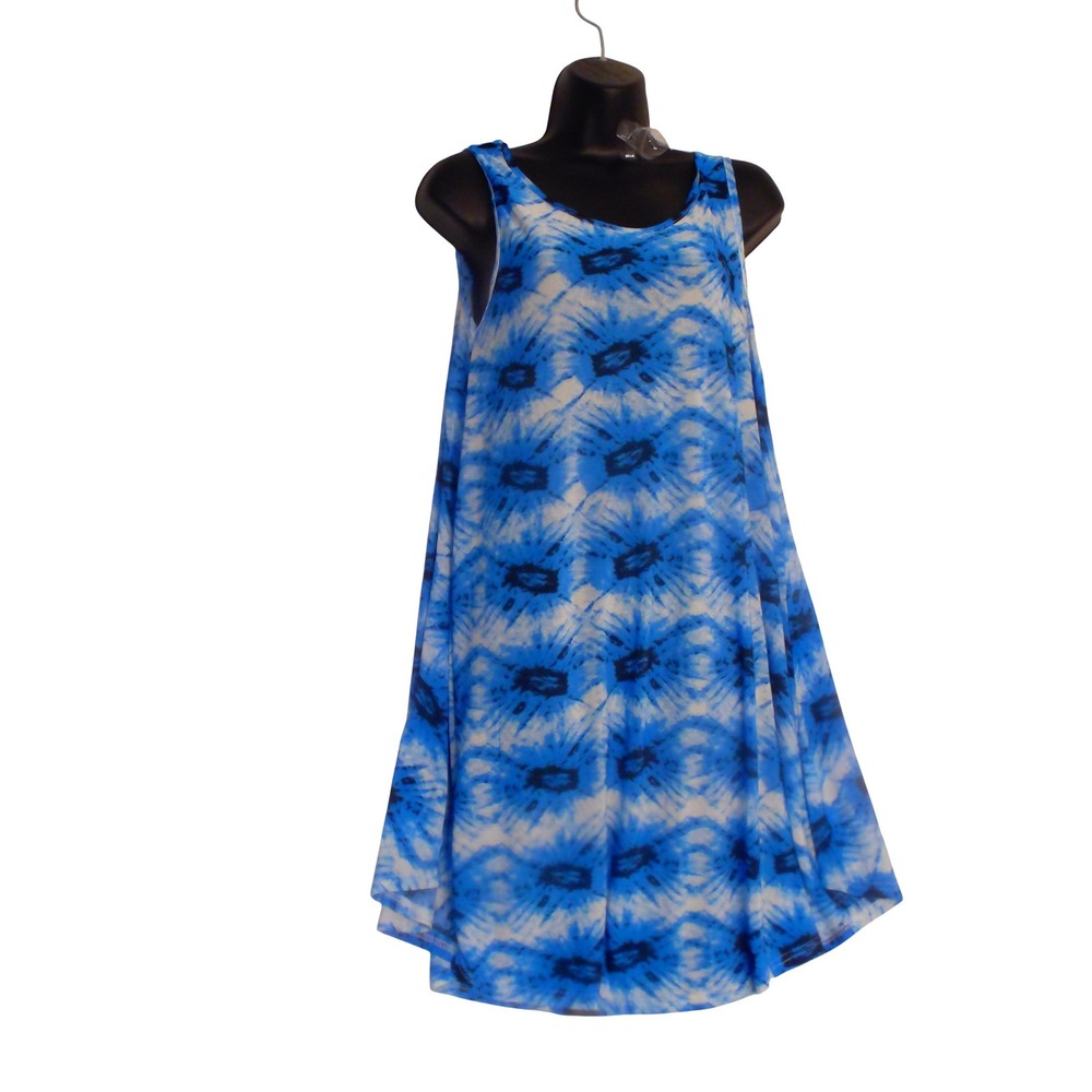 Isla Bonita Blue White Tie Dye Sleeveless Swing Mini Dress Cover Up‎ Womens
